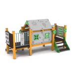 Mängumaja koolitahvli ja tegeluspaneelidega