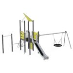 Mängulinnak kahe kangi ja pesakiigega